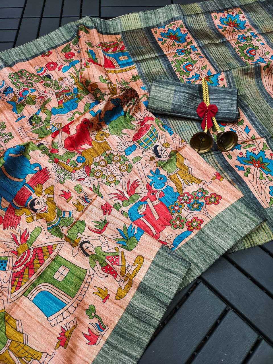 Ynf Tussar Silk KESH532 SAKHI MADHUBANI Silk Sarees Wholesale Tussar Silk Sarees Printed Silk Saree Kalamkari Silk Sarees Manufacturer