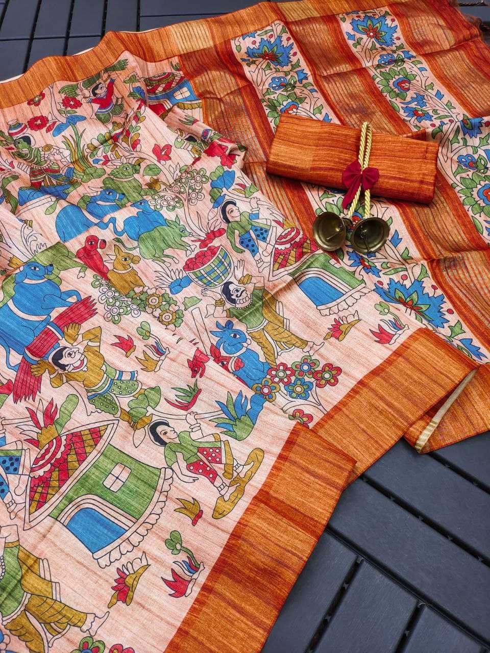 Ynf Tussar Silk KESH532 SAKHI MADHUBANI Silk Sarees Wholesale Tussar Silk Sarees Printed Silk Saree Kalamkari Silk Sarees Manufacturer