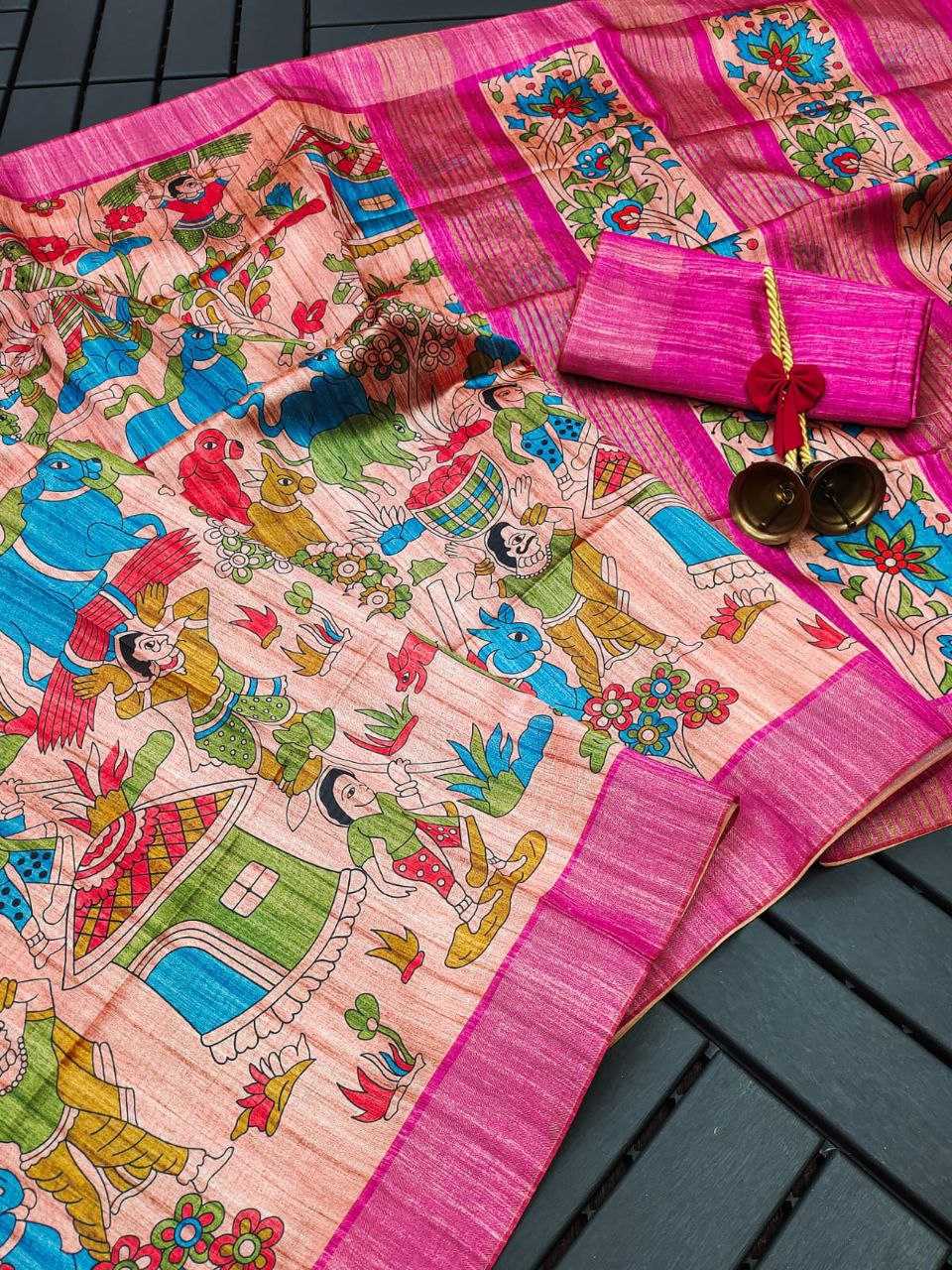 Ynf Tussar Silk KESH532 SAKHI MADHUBANI Silk Sarees Wholesale Tussar Silk Sarees Printed Silk Saree Kalamkari Silk Sarees Manufacturer