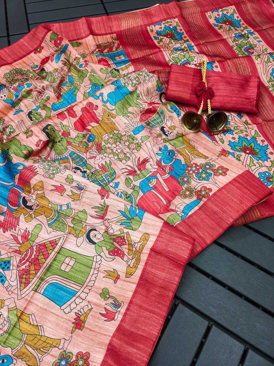 Ynf Tussar Silk KESH532 SAKHI MADHUBANI Silk Sarees Wholesale Tussar Silk Sarees Printed Silk Saree Kalamkari Silk Sarees Manufacturer