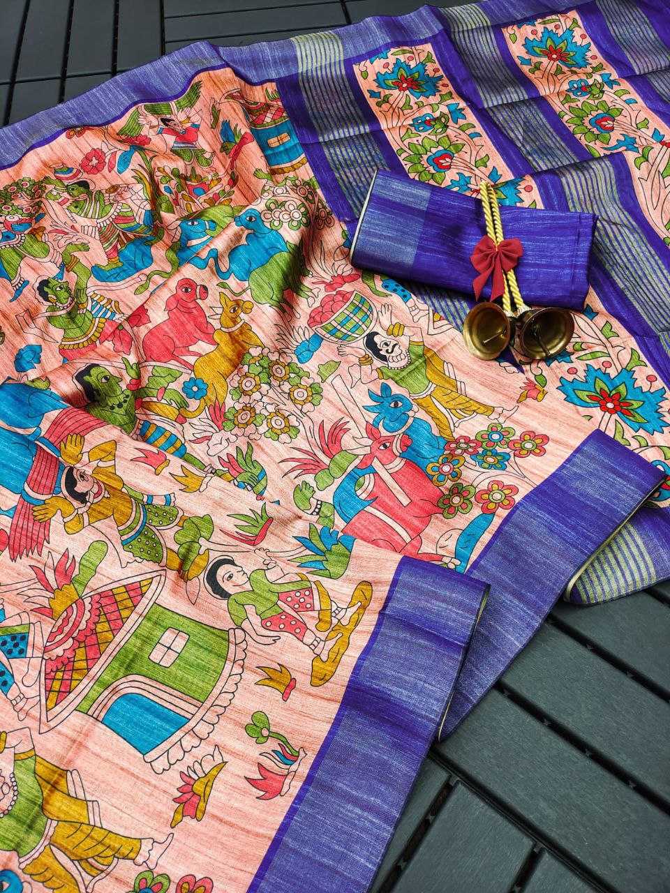 Ynf Tussar Silk KESH532 SAKHI MADHUBANI Silk Sarees Wholesale Tussar Silk Sarees Printed Silk Saree Kalamkari Silk Sarees Manufacturer