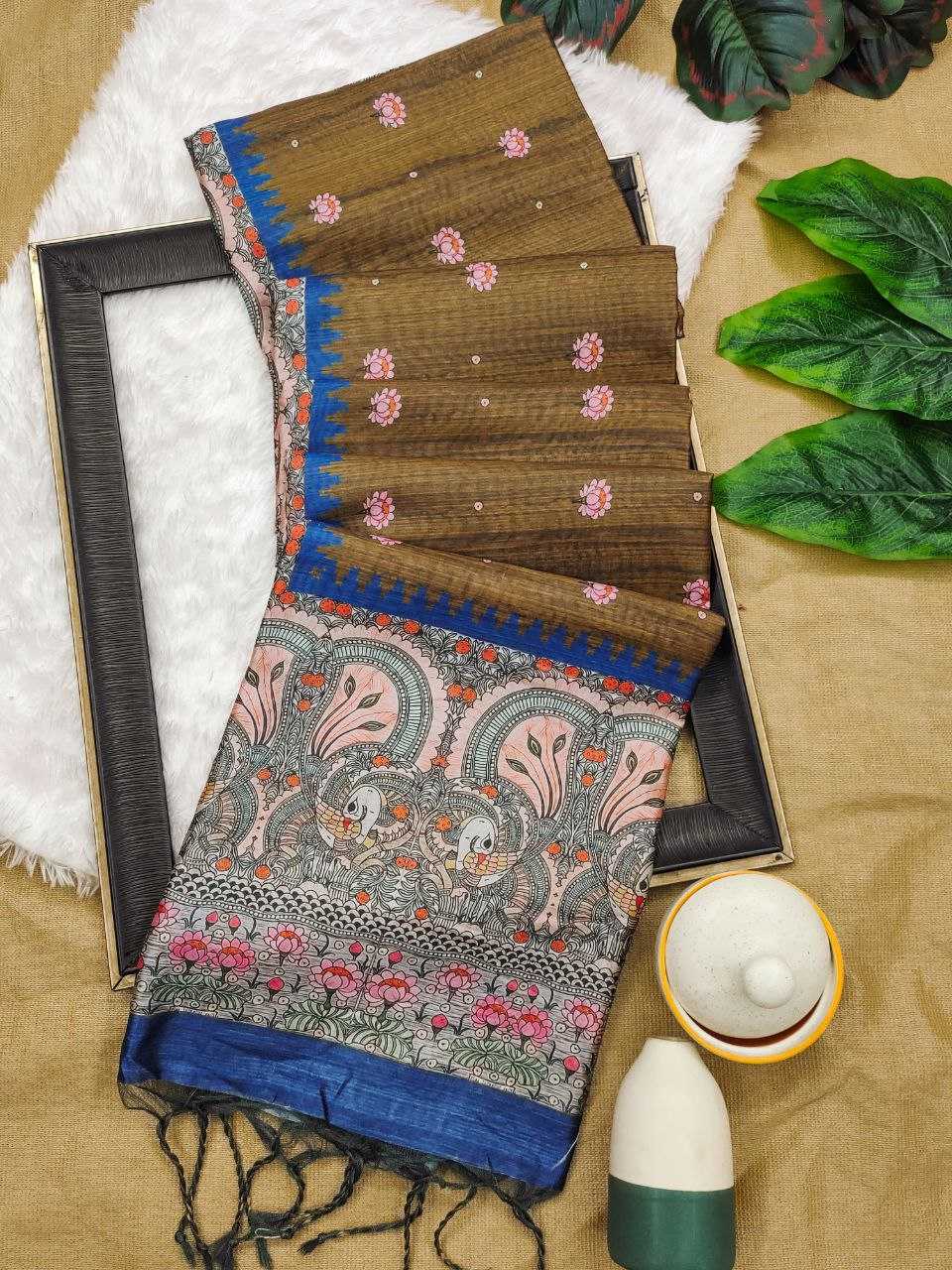 Ynf Tussar Silk KESH532 Yogita Lotus 2 Silk Sarees Wholesale Printed Silk Saree Kalamkari Silk Sarees Manufacturer