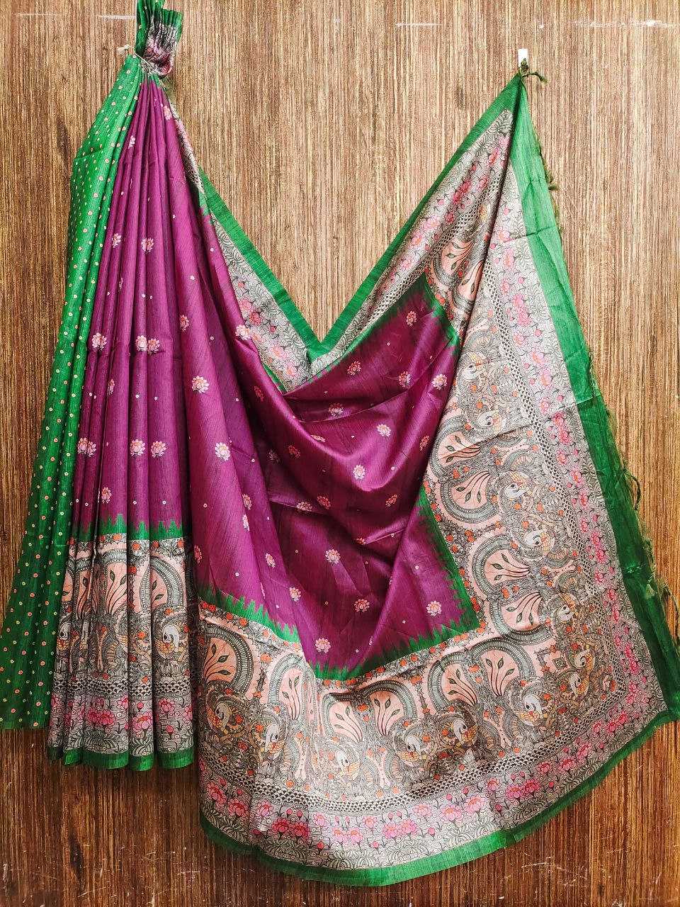 Ynf Tussar Silk KESH532 Yogita Lotus 2 Silk Sarees Wholesale Printed Silk Saree Kalamkari Silk Sarees Manufacturer