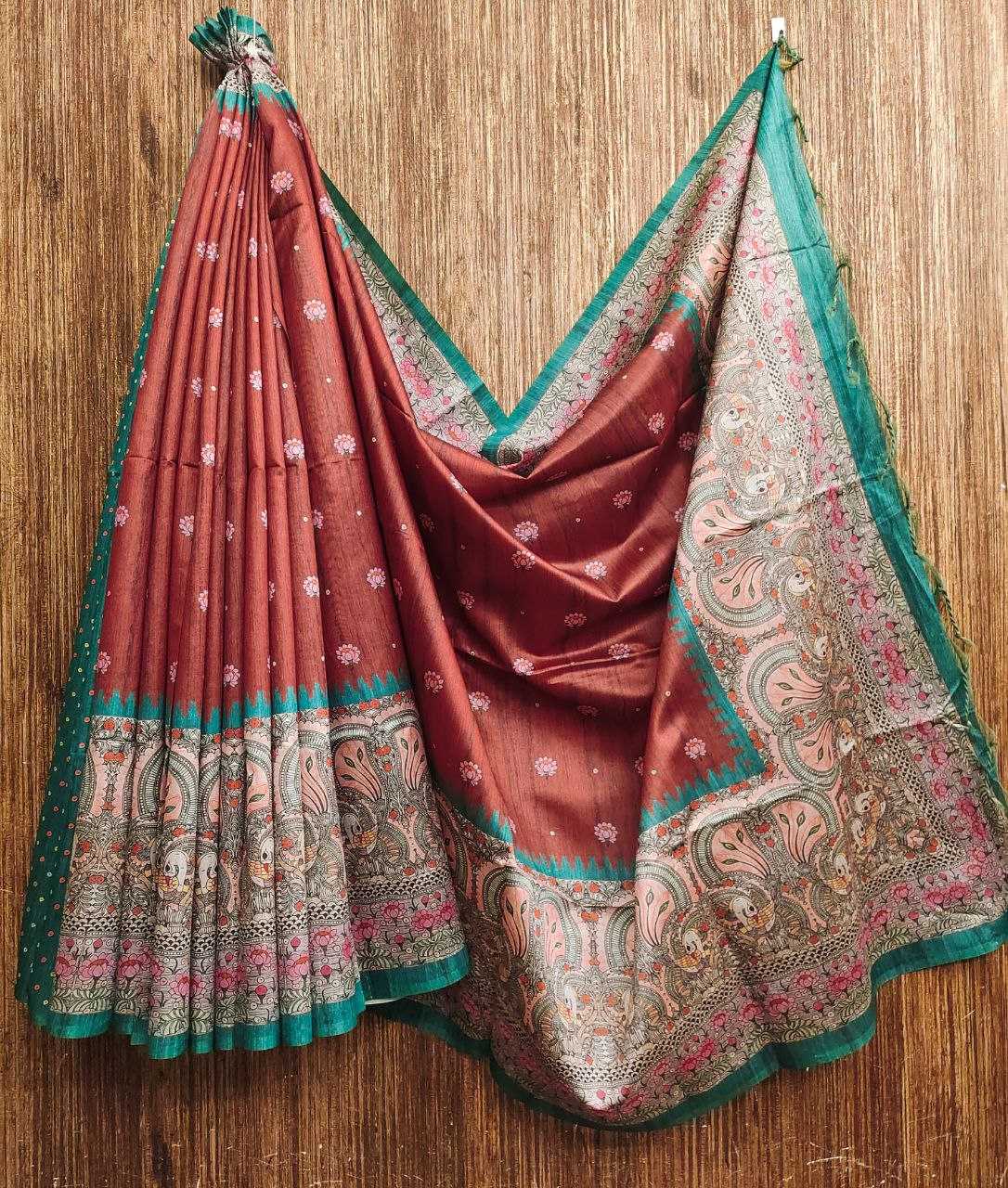 Ynf Tussar Silk KESH532 Yogita Lotus 2 Silk Sarees Wholesale Printed Silk Saree Kalamkari Silk Sarees Manufacturer