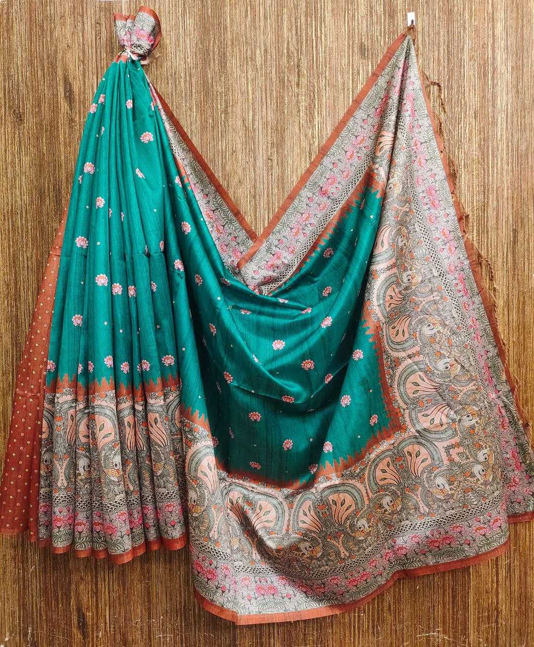 Ynf Tussar Silk KESH532 Yogita Lotus 2 Silk Sarees Wholesale Printed Silk Saree Kalamkari Silk Sarees Manufacturer