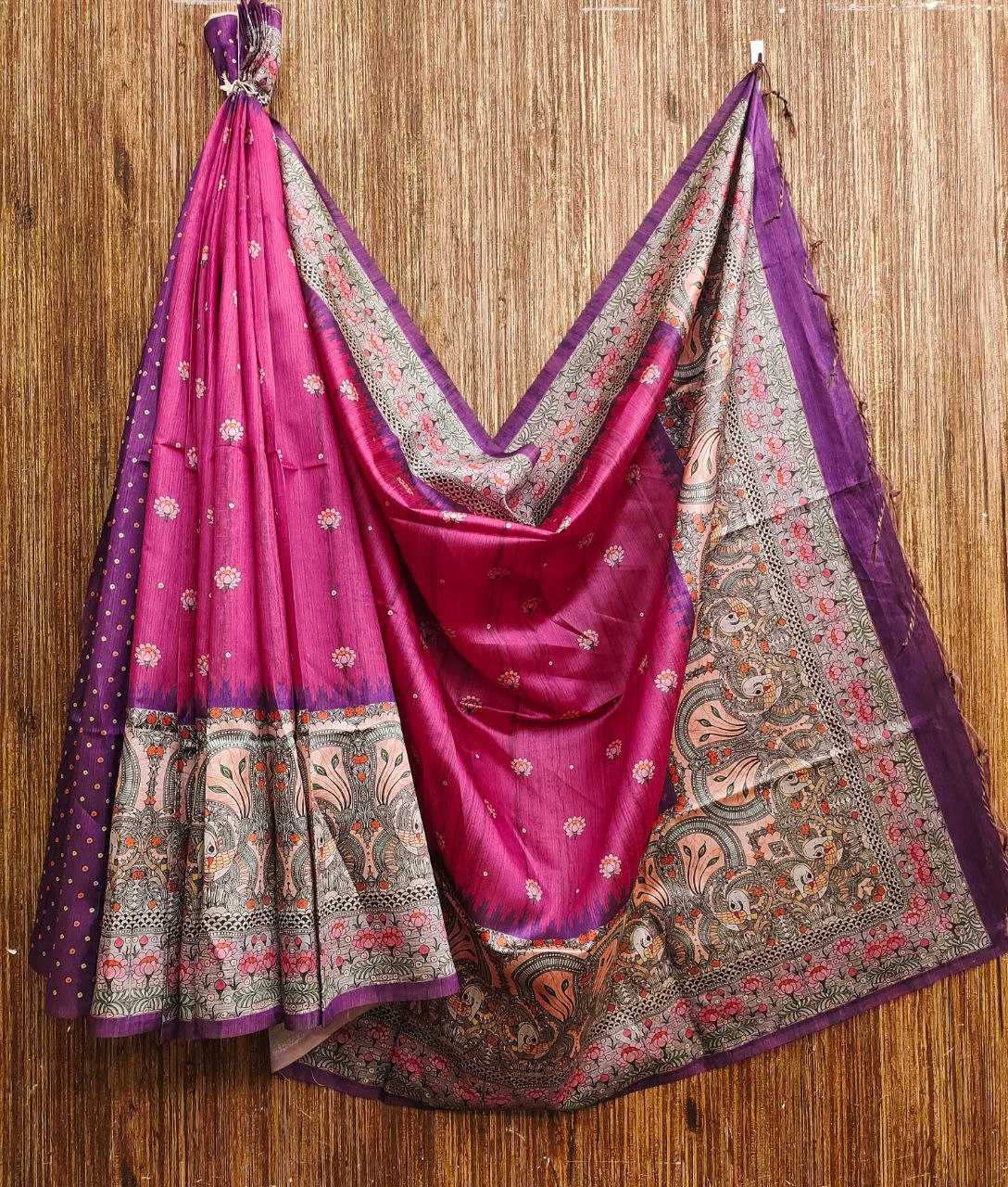 Ynf Tussar Silk KESH532 Yogita Lotus 2 Silk Sarees Wholesale Printed Silk Saree Kalamkari Silk Sarees Manufacturer