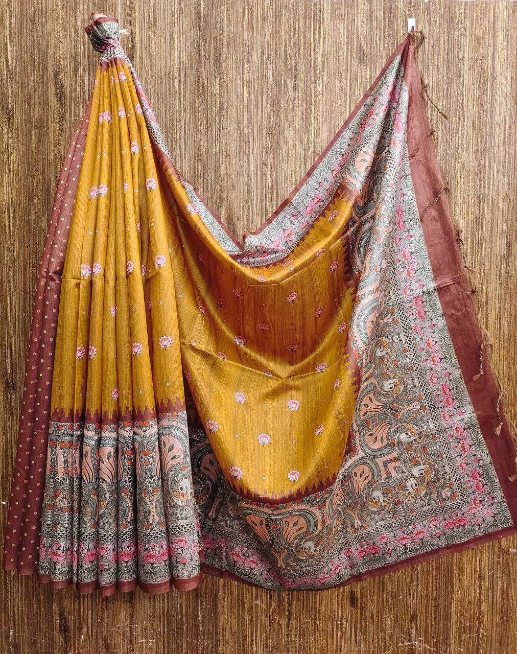 Ynf Tussar Silk KESH532 Yogita Lotus 2 Silk Sarees Wholesale Printed Silk Saree Kalamkari Silk Sarees Manufacturer