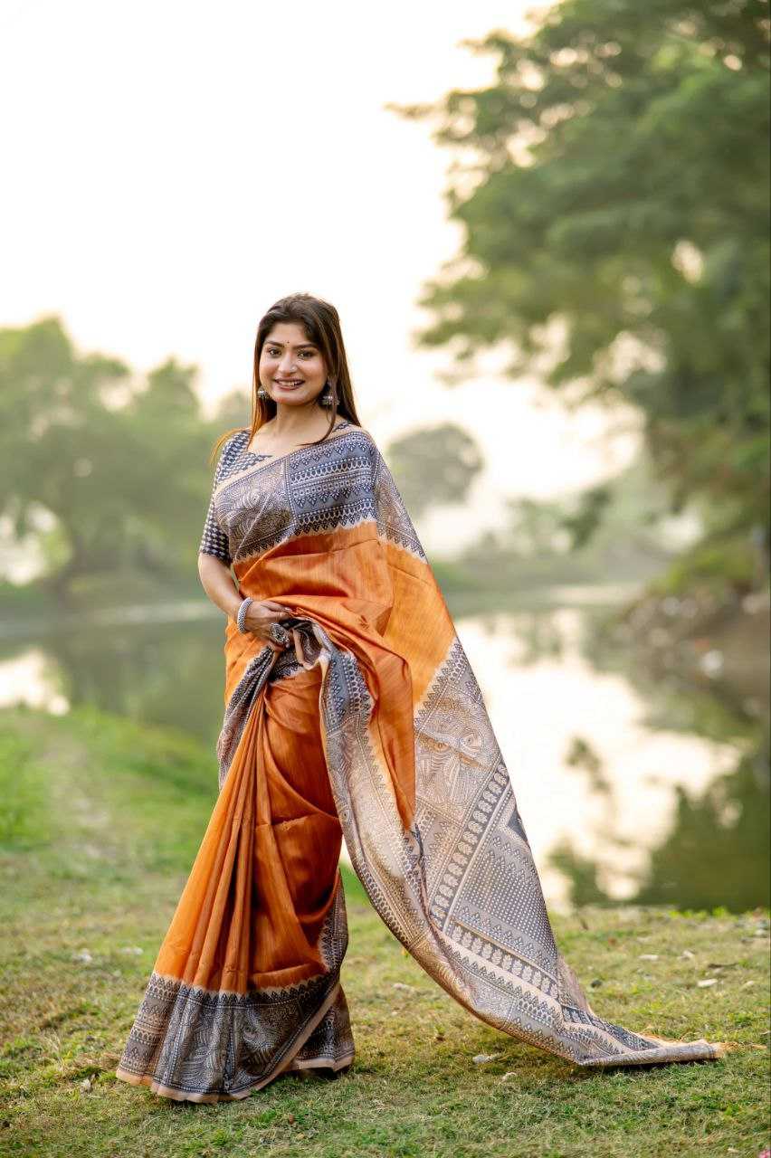 Ynf Tussar Silk KESH532 YOGITA MADHUBANI 3 Sarees Wedding Collections Festive Collections Wholesale Printed Sarees Madhubani Sarees Tussar Sarees Manufacturer