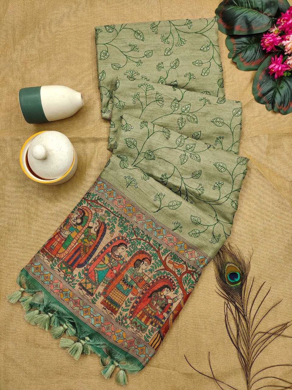 Ynf Tussar Silk RIN207 SANVI KALAMKARI Silk Sarees Wholesale Tussar Silk Sarees Kalamkari Silk Sarees Manufacturer