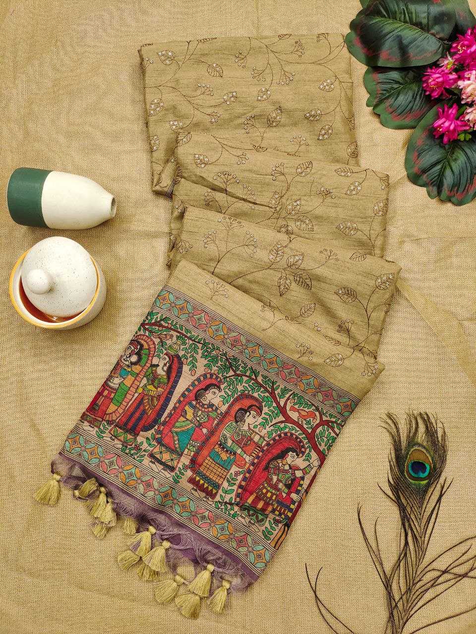 Ynf Tussar Silk RIN207 SANVI KALAMKARI Silk Sarees Wholesale Tussar Silk Sarees Kalamkari Silk Sarees Manufacturer
