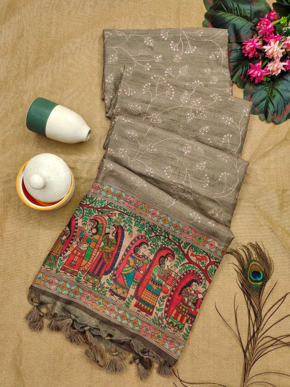 Ynf Tussar Silk RIN207 SANVI KALAMKARI Silk Sarees Wholesale Tussar Silk Sarees Kalamkari Silk Sarees Manufacturer