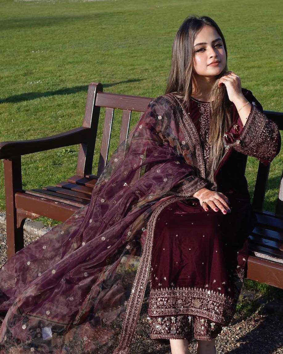 Ynf Velvet KESH141 1037 Suits & Dresses Wholesale Velvet Suits Embroidery Suits Palazzo Suit Manufacturer