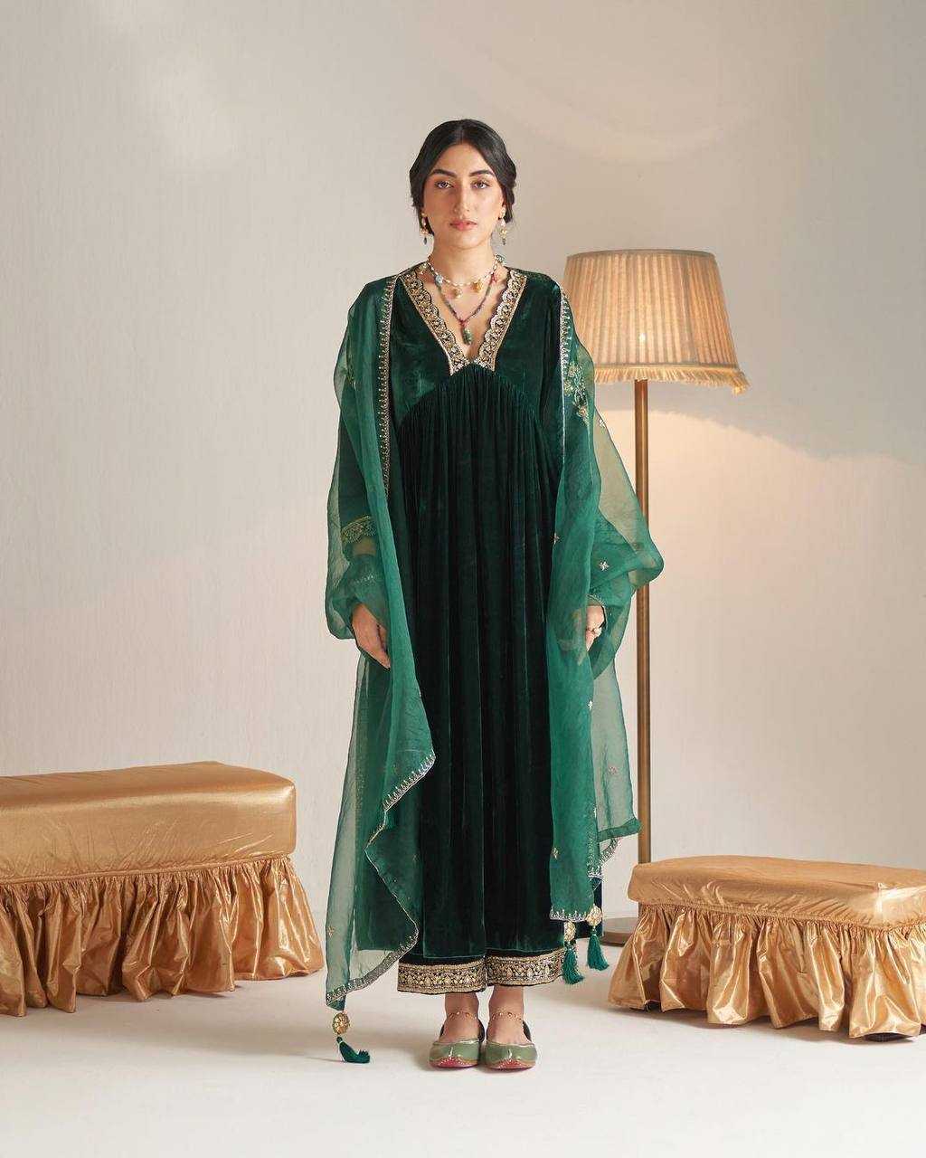 Ynf Velvet KESH492 892 Suits & Dresses Wedding Collections Festive Collections Wholesale Velvet Suits Embroidery Suits Palazzo Suit Manufacturer