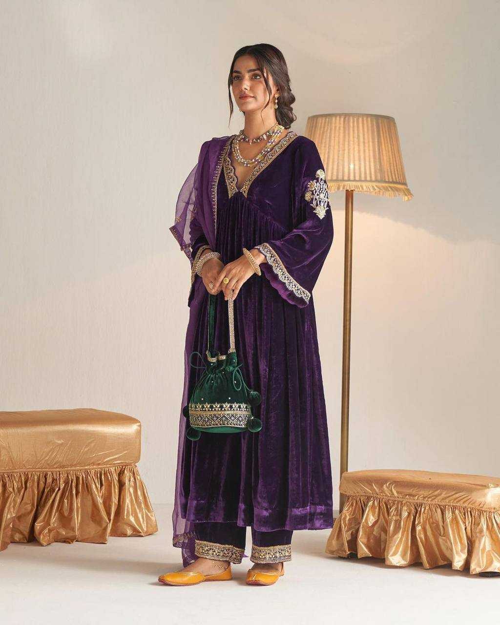 Ynf Velvet KESH492 892 Suits & Dresses Wedding Collections Festive Collections Wholesale Velvet Suits Embroidery Suits Palazzo Suit Manufacturer