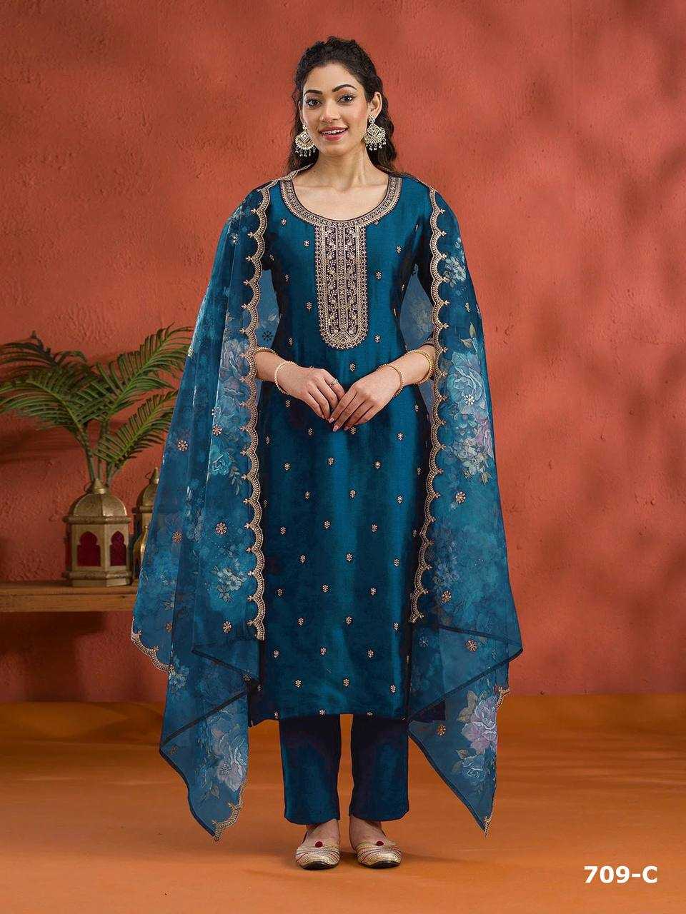 Ynf Vichitra Silk RIN131 709 Suits & Dresses Wedding Collections Festive Collections Wholesale Ladies Silk Suit Suit Material Embroidered Suits Manufacturer