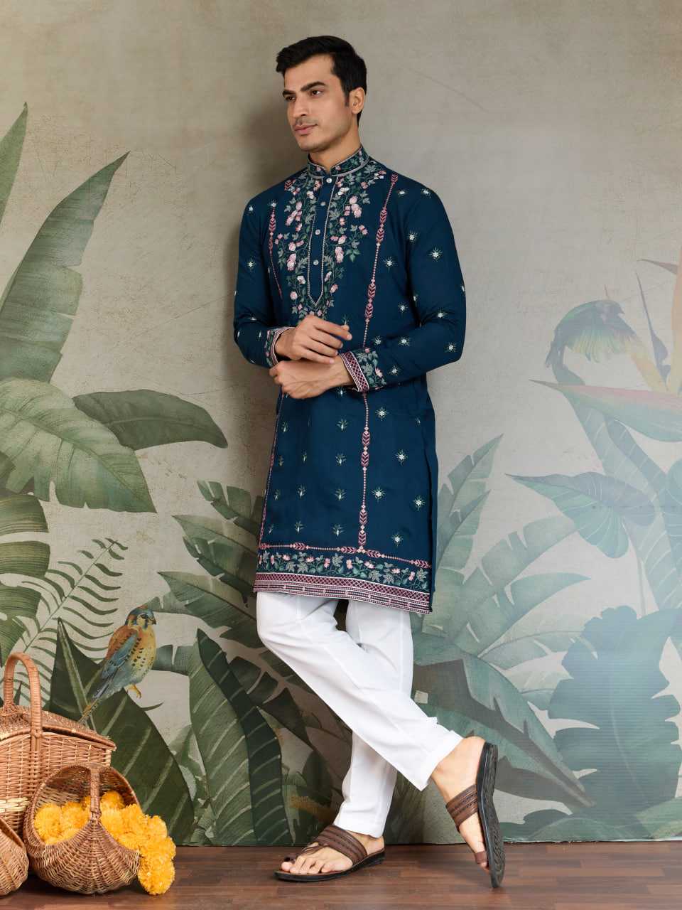 Ynf Viscose RIN202 61351 Mens Wear Wedding Collections Festive Collections Wholesale Casual Wear Embroidered Kurta Pajama Diwali Collections Manufacturer