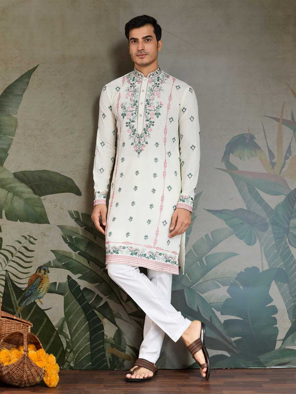Ynf Viscose RIN202 61351 Mens Wear Wedding Collections Festive Collections Wholesale Casual Wear Embroidered Kurta Pajama Diwali Collections Manufacturer