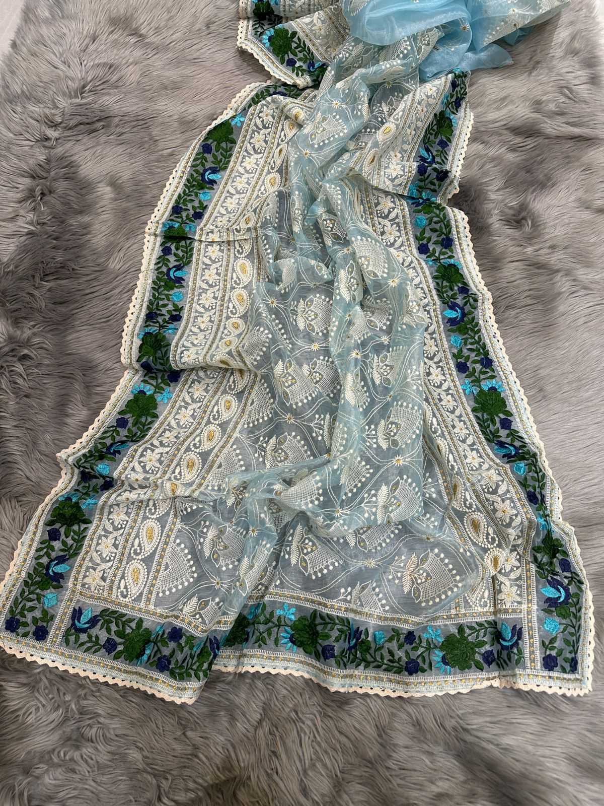 YNF ORGANZA MPL 14 SAREES WHOLESALE ORGANZA CHIKAN SAREES MANUFACTURER