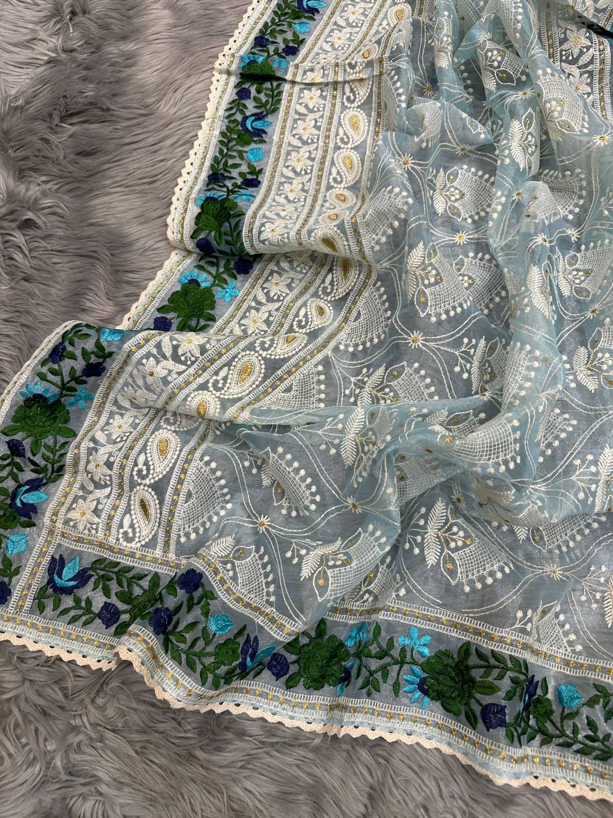 YNF ORGANZA MPL 14 SAREES WHOLESALE ORGANZA CHIKAN SAREES MANUFACTURER