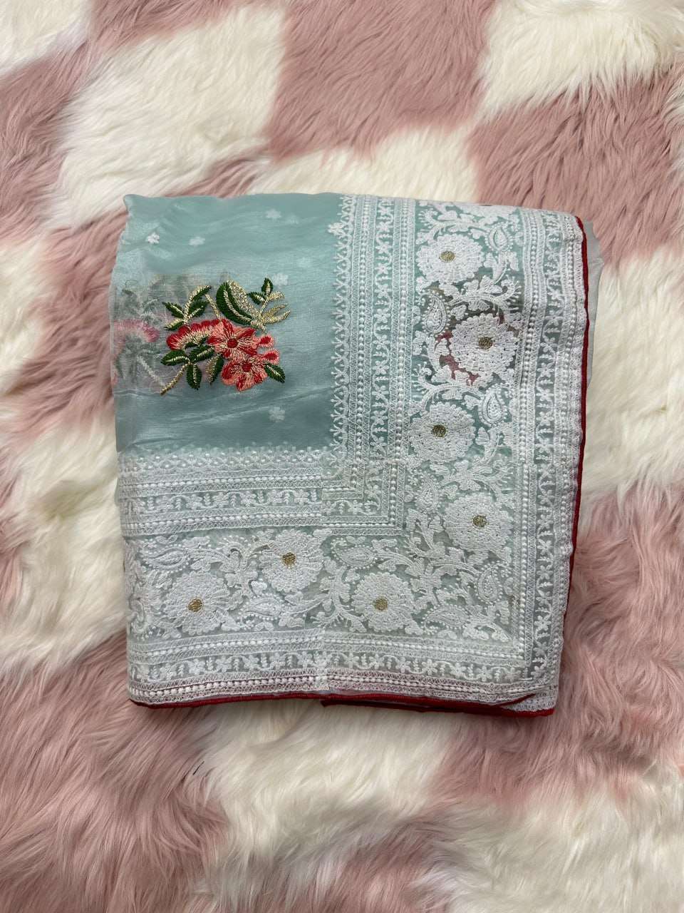 YNF ORGANZA SILK MPL 19 SAREES WHOLESALE ORGANZA FANCY CHIKAN SAREES EMANUFACTURER