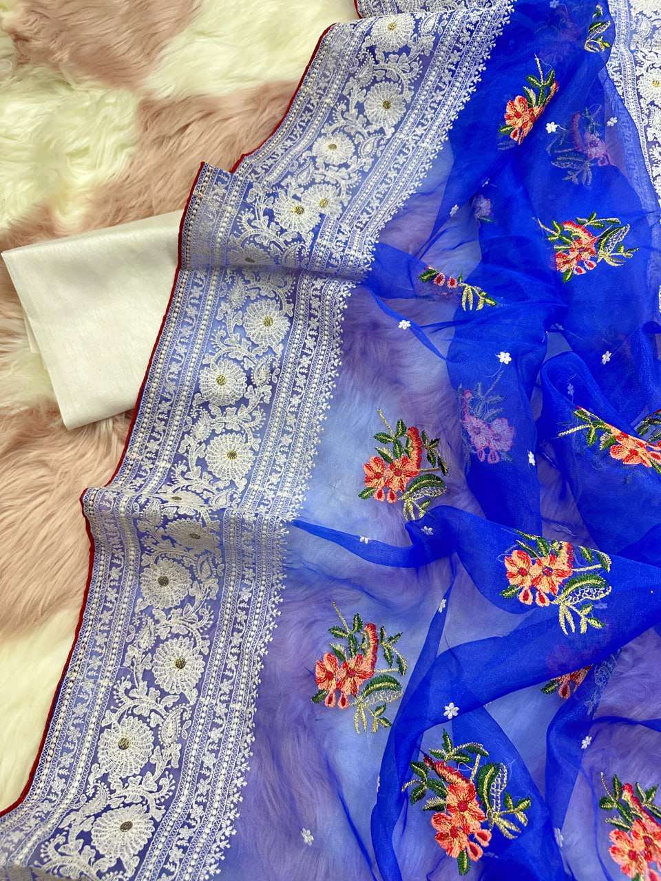 YNF ORGANZA SILK MPL 19 SAREES WHOLESALE ORGANZA FANCY CHIKAN SAREES EMANUFACTURER