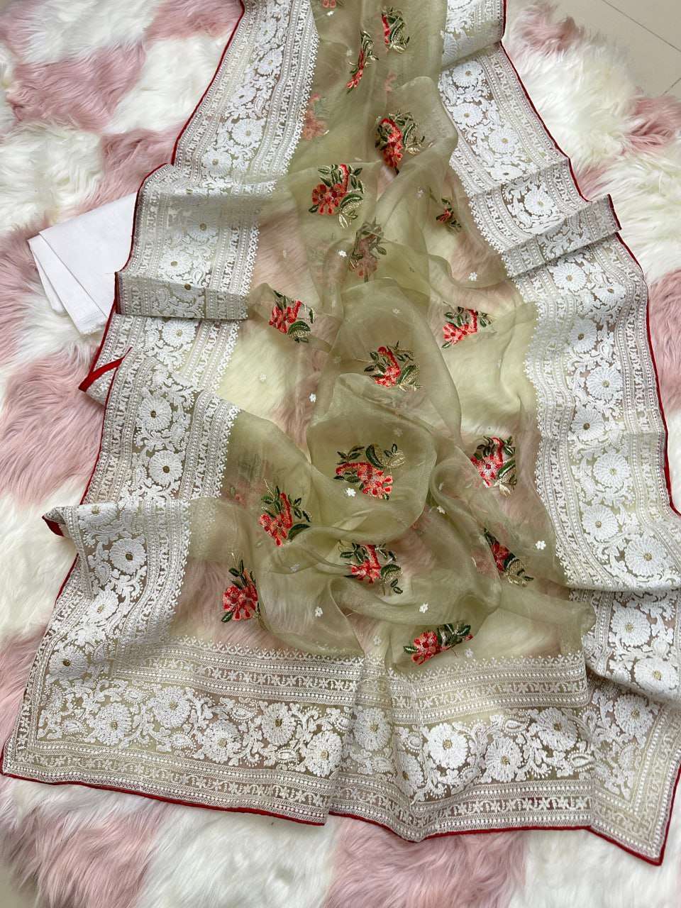 YNF ORGANZA SILK MPL 19 SAREES WHOLESALE ORGANZA FANCY CHIKAN SAREES EMANUFACTURER