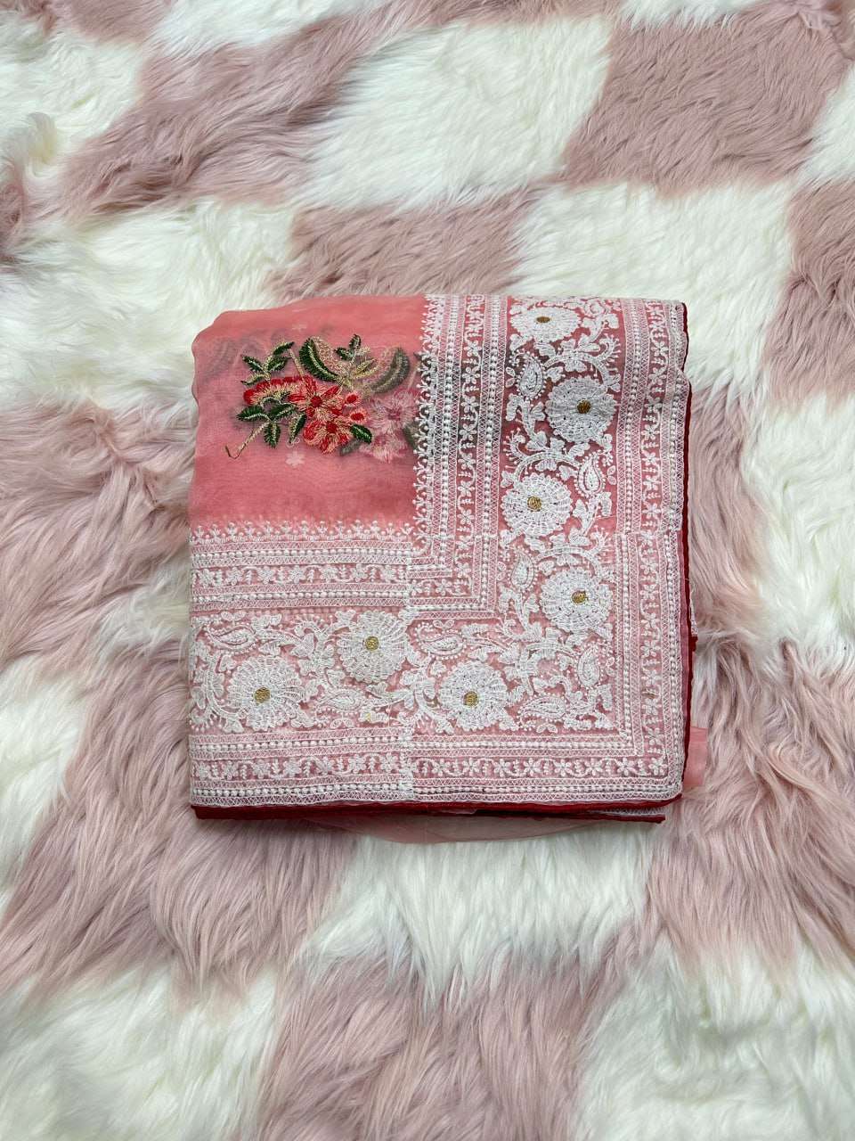 YNF ORGANZA SILK MPL 19 SAREES WHOLESALE ORGANZA FANCY CHIKAN SAREES EMANUFACTURER