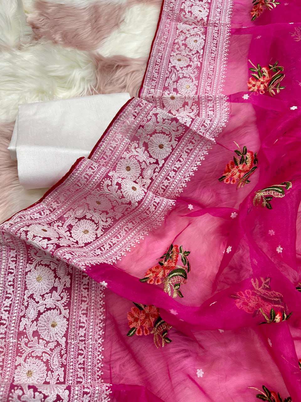 YNF ORGANZA SILK MPL 19 SAREES WHOLESALE ORGANZA FANCY CHIKAN SAREES EMANUFACTURER