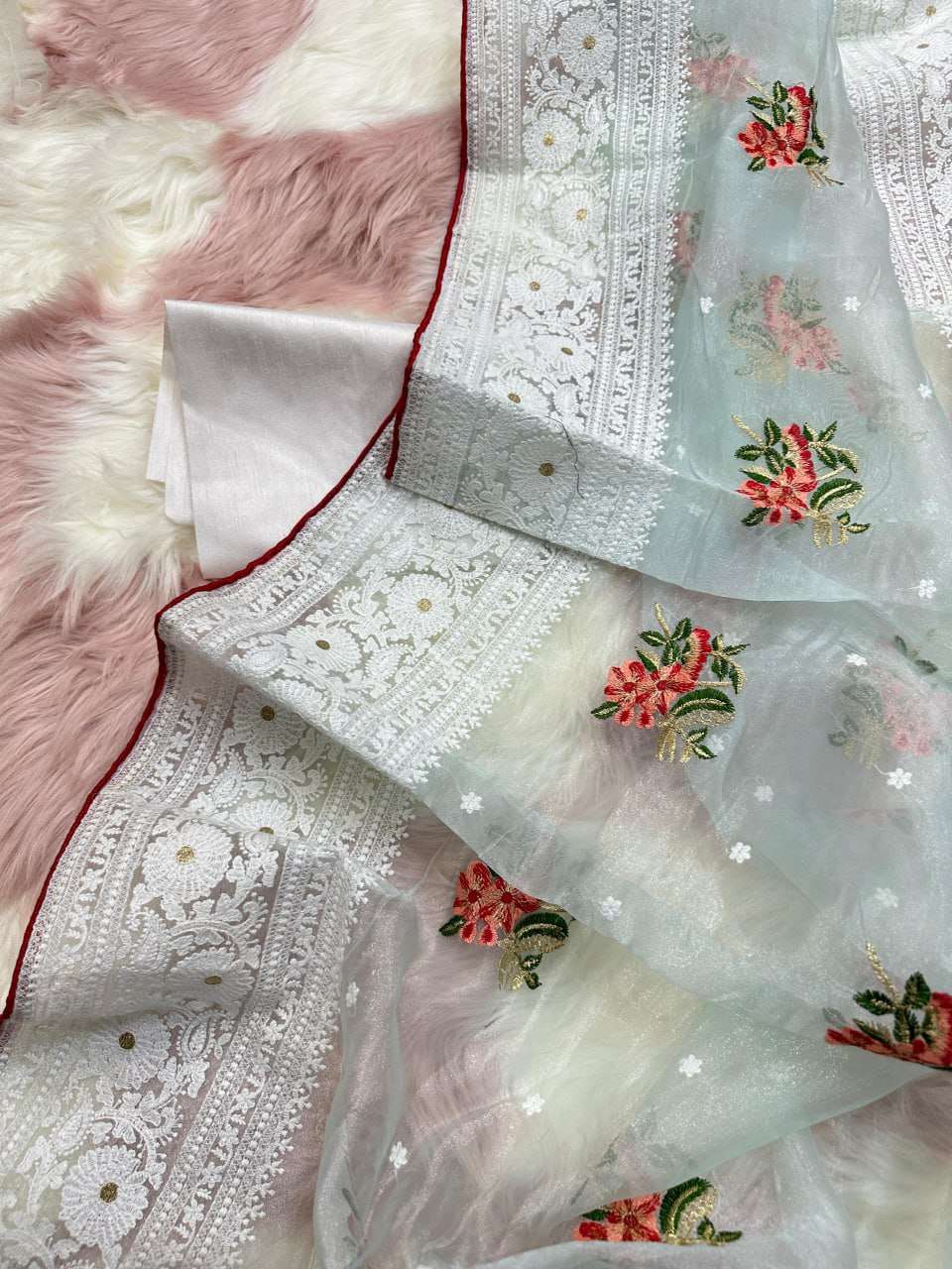 YNF ORGANZA SILK MPL 19 SAREES WHOLESALE ORGANZA FANCY CHIKAN SAREES EMANUFACTURER