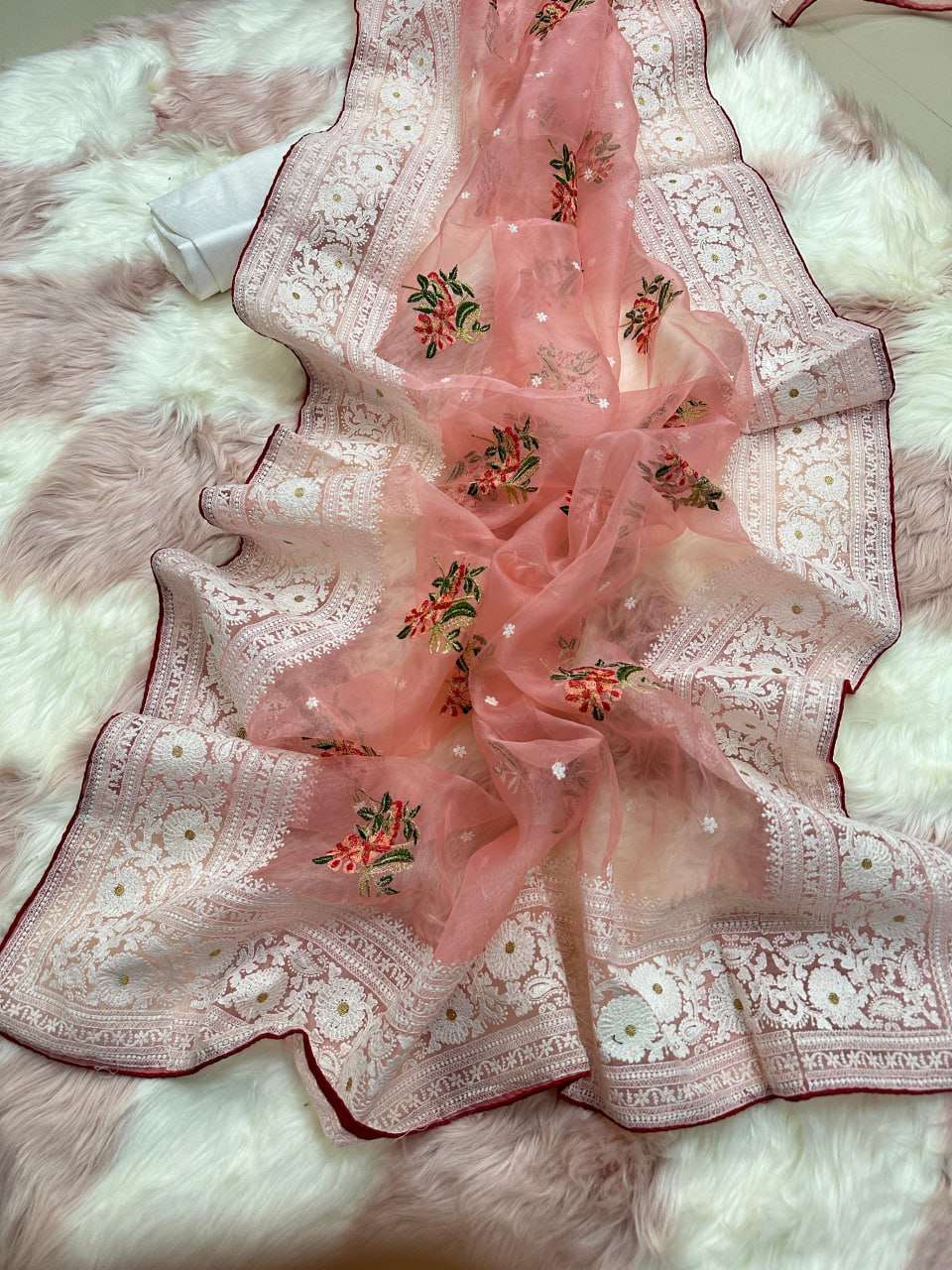 YNF ORGANZA SILK MPL 19 SAREES WHOLESALE ORGANZA FANCY CHIKAN SAREES EMANUFACTURER