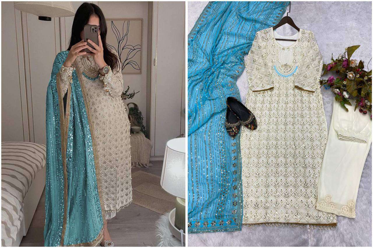 Ynf Faux Georgette RIN141 1816 Suits & Dresses Wholesale Embroidery Suits Georgette Suit Ladies Silk Suit Manufacturer