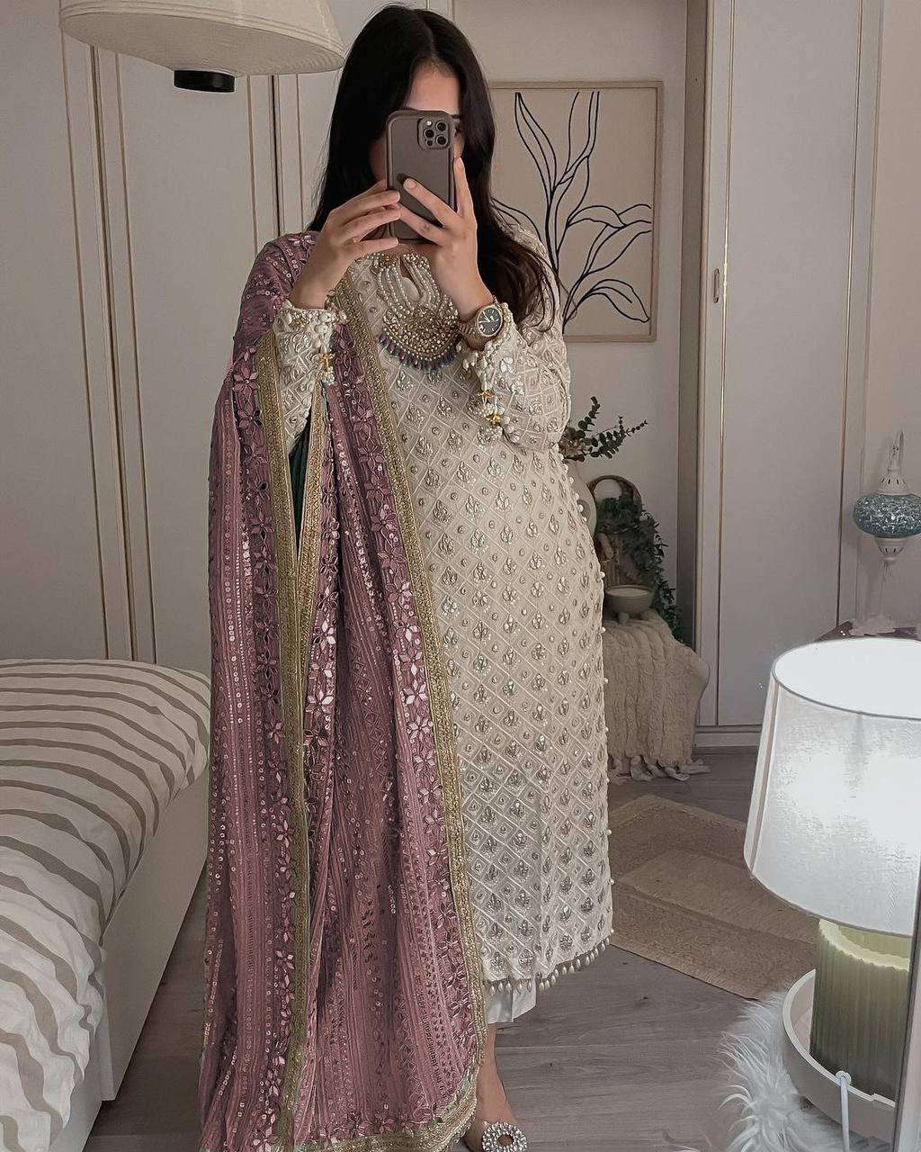Ynf Faux Georgette RIN141 1816 Suits & Dresses Wholesale Embroidery Suits Georgette Suit Ladies Silk Suit Manufacturer