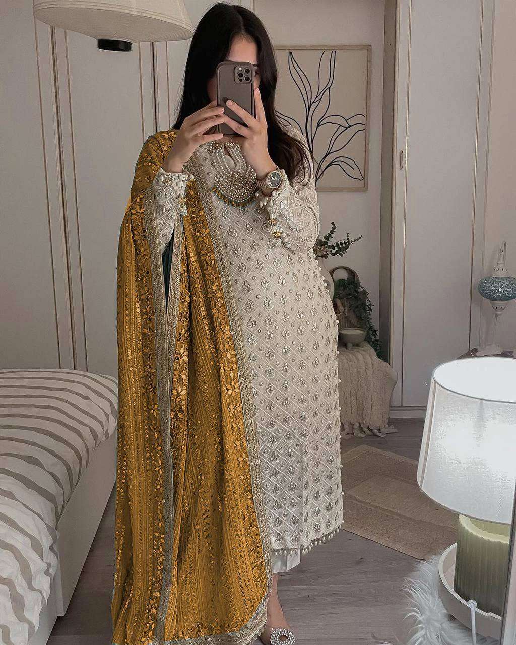 Ynf Faux Georgette RIN141 1816 Suits & Dresses Wholesale Embroidery Suits Georgette Suit Ladies Silk Suit Manufacturer