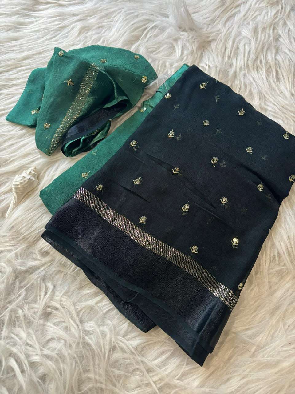 YNF GEORGETTE RIN105 FLOWER BUTTI SAREES WHOLESALE GEORGETTE HALF ZARI BORDER SAREES MANUFACTURER