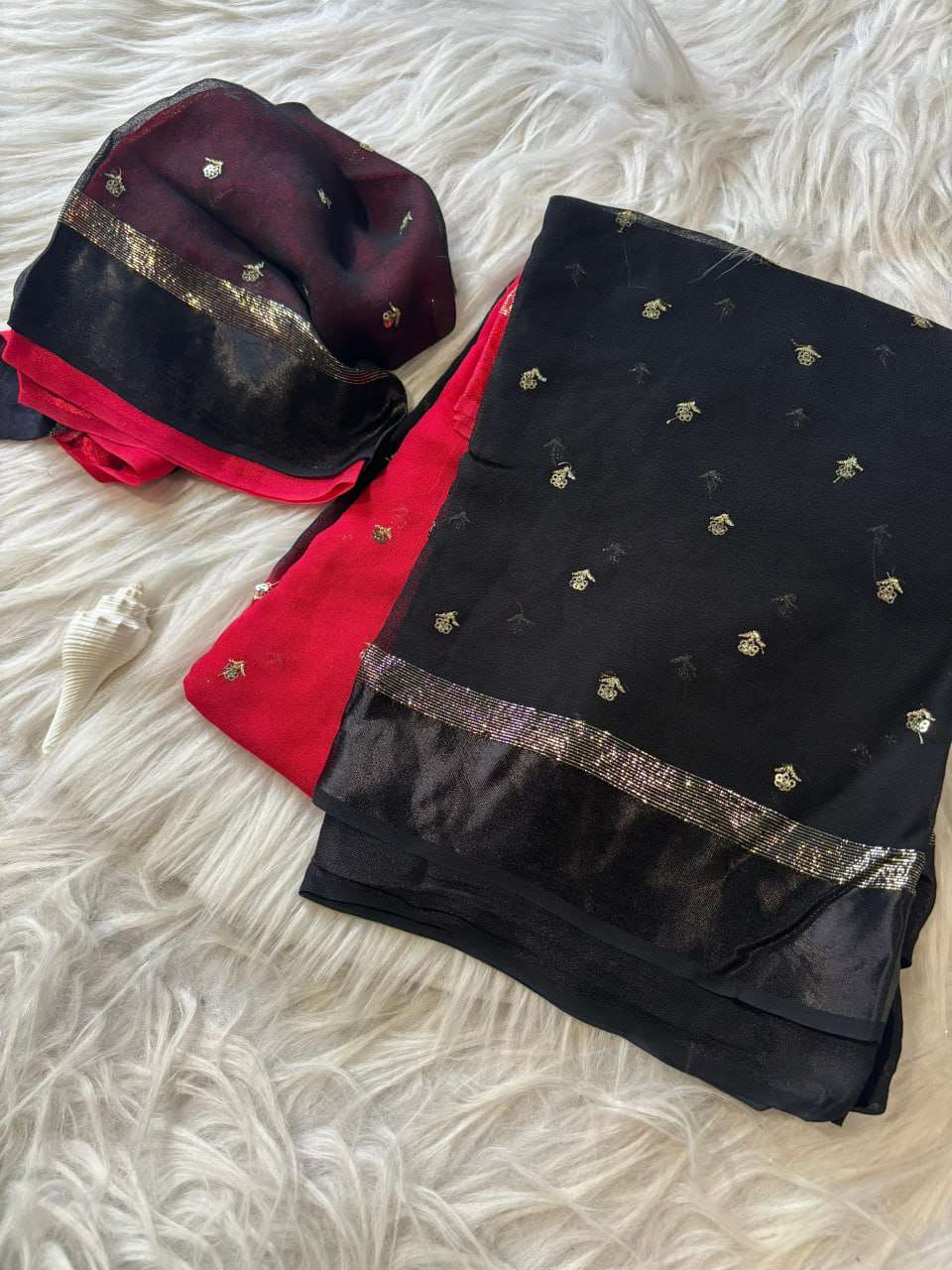 YNF GEORGETTE RIN105 FLOWER BUTTI SAREES WHOLESALE GEORGETTE HALF ZARI BORDER SAREES MANUFACTURER