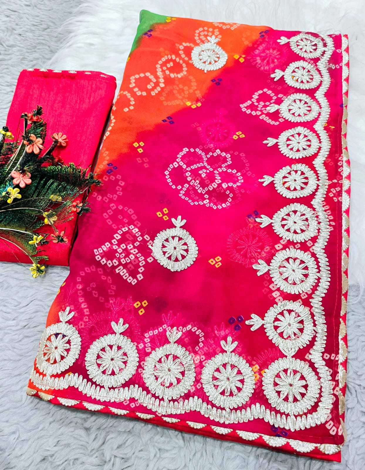 YNF GEORGETTE RJK 48 SAREES WHOLESALE GEORGETTE GOTA PATTI RAJASTHANI SAREES MANUFACTURER