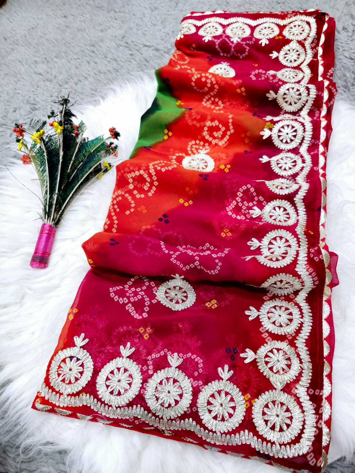 YNF GEORGETTE RJK 48 SAREES WHOLESALE GEORGETTE GOTA PATTI RAJASTHANI SAREES MANUFACTURER