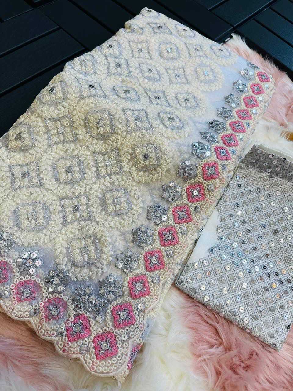 YNF ORGANZA SILK MPL 27 SAREES WHOLESALE ORGANZA EMBROIDERED CHIKAN SAREES  MANUFACTURER