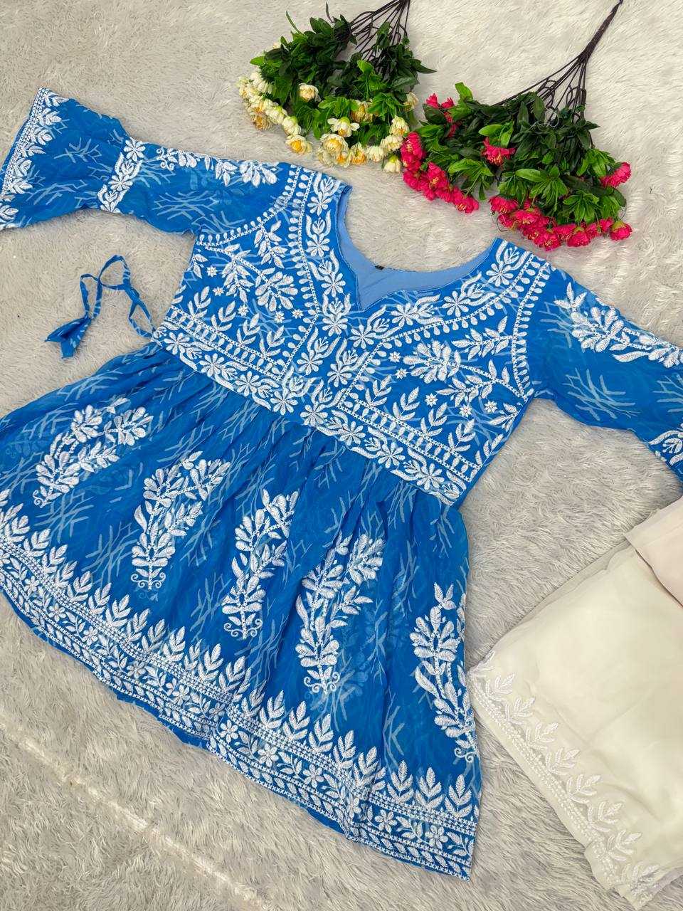 YNF GEORGETTE KESH139 1638 KURTIS WHOLESALE SHORT PRINTED FANCY GEORGETTE EMBROIDERED KURTI WITH BOTTOM MANUFACTURER