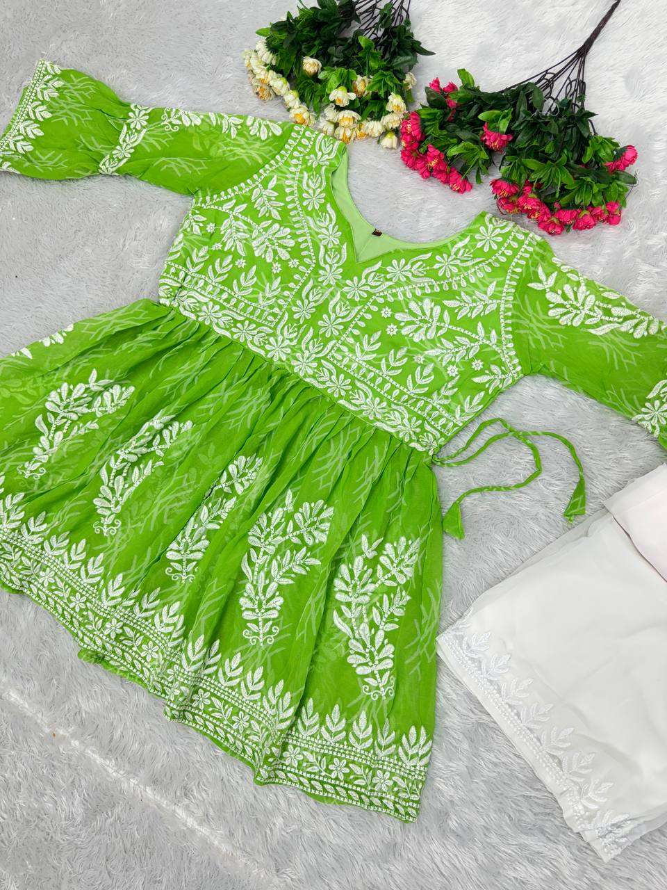 YNF GEORGETTE KESH139 1638 KURTIS WHOLESALE SHORT PRINTED FANCY GEORGETTE EMBROIDERED KURTI WITH BOTTOM MANUFACTURER