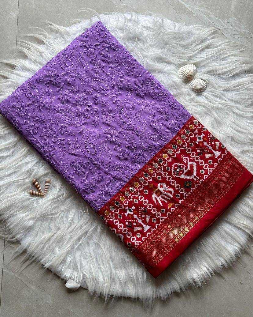 YNF GEORGETTE KESH169 1261 SAREES WHOLESALE PRINTED GEORGETTE WORK EMBROIDERED CHIKAN SAREES MANUFACTURER