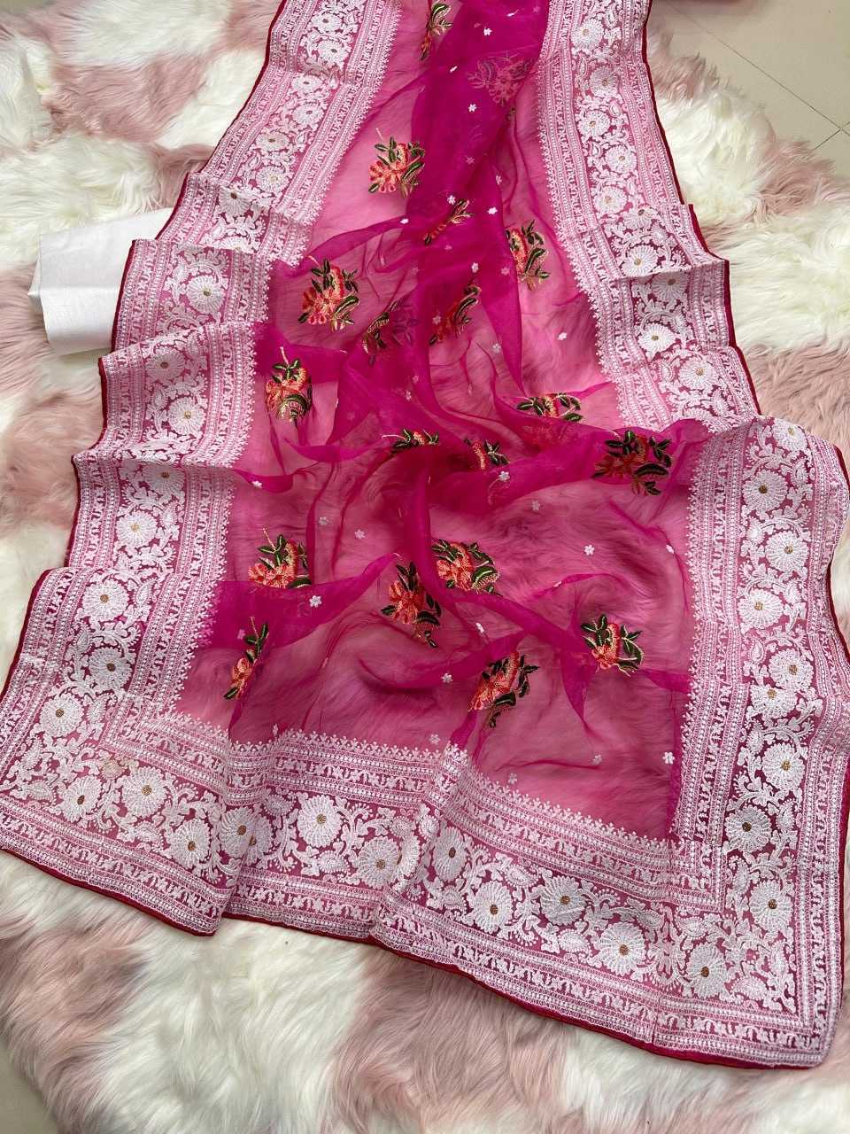 YNF ORGANZA SILK MPL 19 SAREES WHOLESALE ORGANZA FANCY CHIKAN SAREES EMANUFACTURER