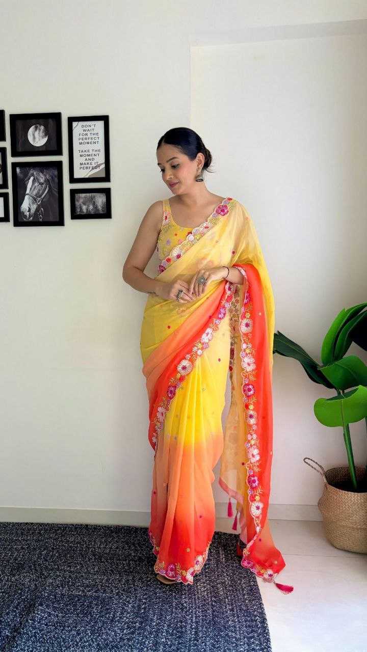 YNF GEORGETTE RKKC 0297 SAREES WHOLESALE FANCY GEORGETTE HALF CUTWORK SAREES MANUFACTURER
