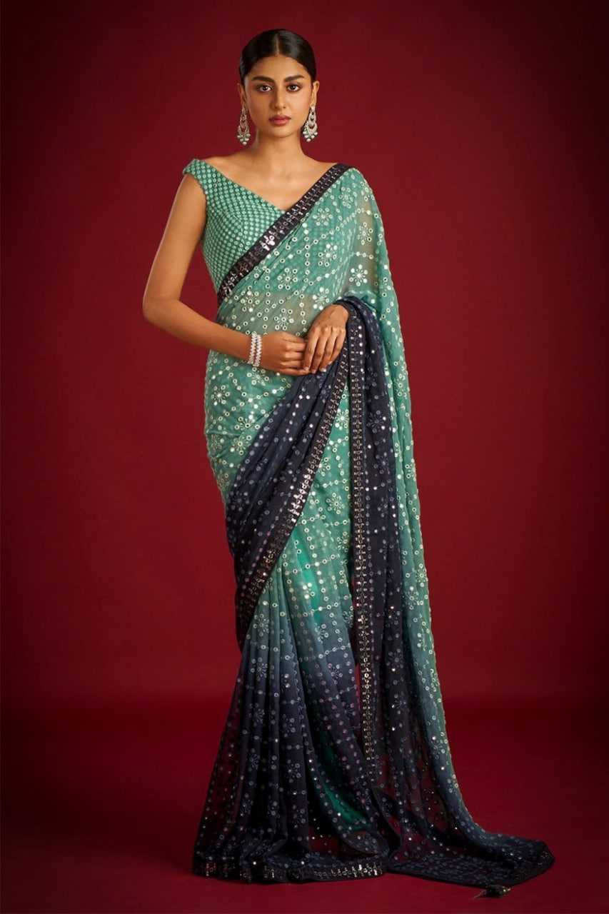YNF FAUX GEORGETTE RIN131 140 SAREES WHOLESALE GEORGETTE SEQUENCE HALF WORK EMBROIDERED SAREES MANUFACTURER