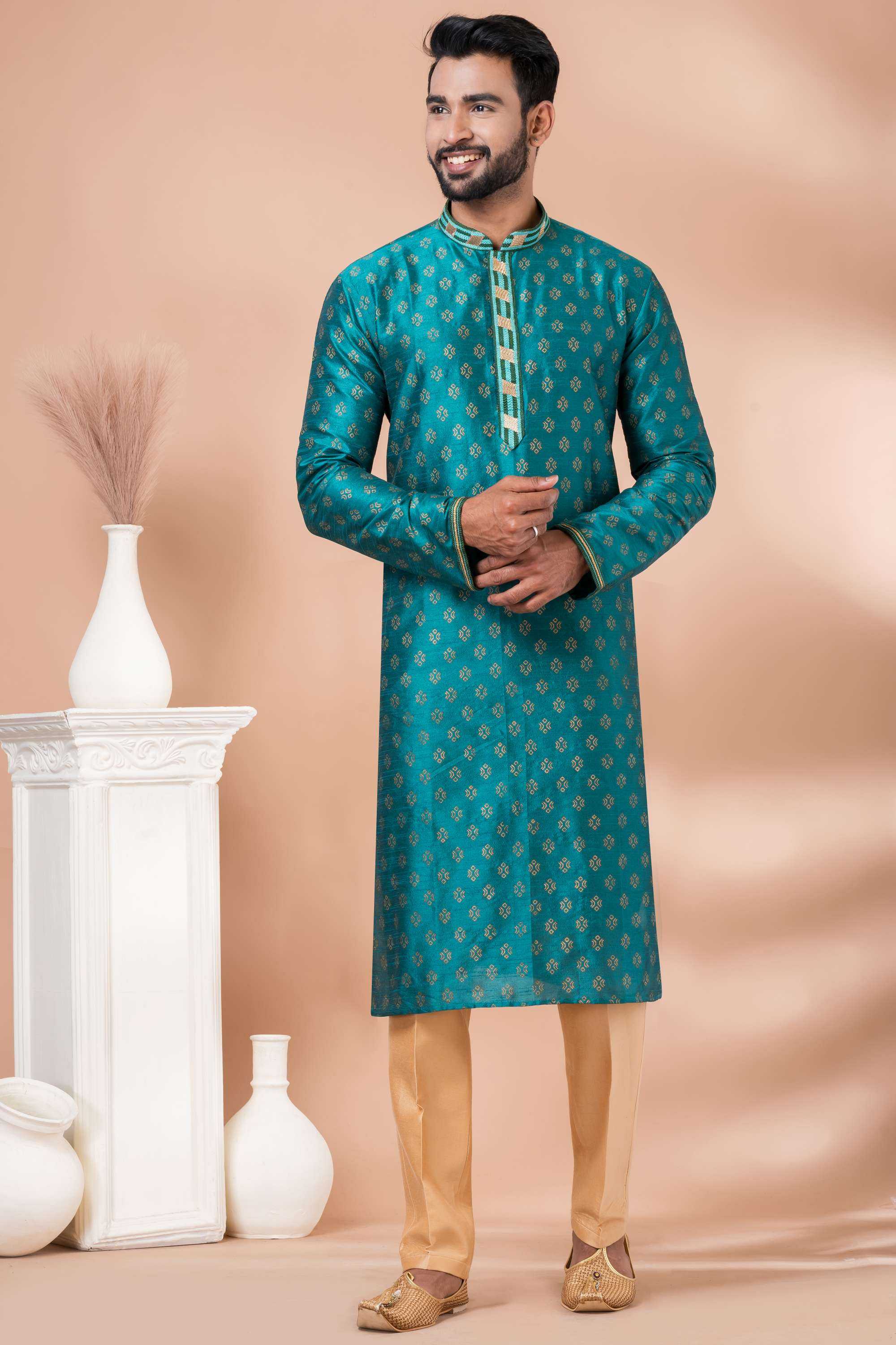 Ynf Banarasi Jacquard RIN223 3373A Mens Wear Wholesale Mens Kurtas Mens Kurta Pyjama Men Wedding kurta Manufacturer