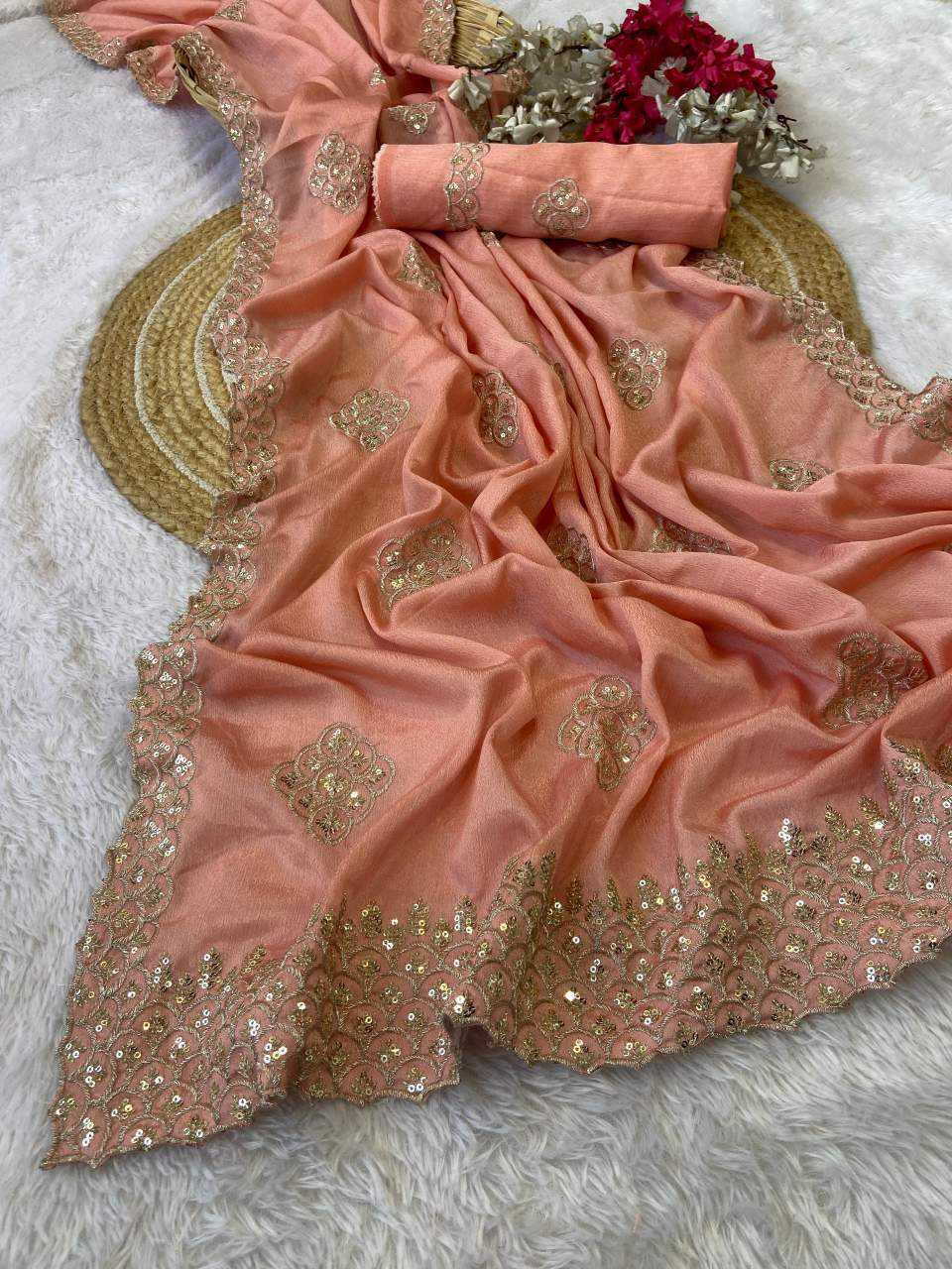 Ynf Chinon KESH514 144 Sarees Wholesale Fancy Sarees Sequins Work Saree Manufacturer