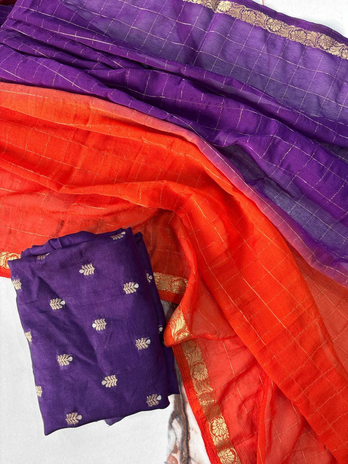 Ynf Chinon RIN178 Chex shaded Chinnon Viscose Sarees Wedding Collections Festive Collections Wholesale Party Wear Sarees Jacquard Saree Viscose Saree Manufacturer