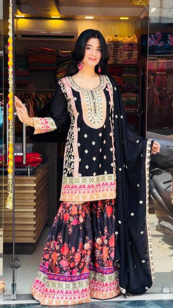 Ynf Chinon Silk KESH158 9014 Suits & Dresses Wedding Collections Festive Collections Wholesale Embroidery Suits Palazzo Suit Ladies Silk Suit Manufacturer