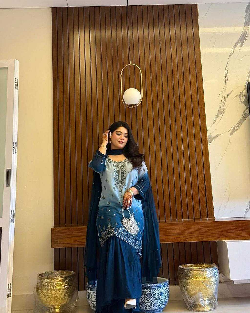 Ynf Chinon Silk KESH492 1370 Suits & Dresses Wedding Collections Festive Collections Wholesale Sharara Salwar Suits Printed Suits Ladies Silk Suit Manufacturer