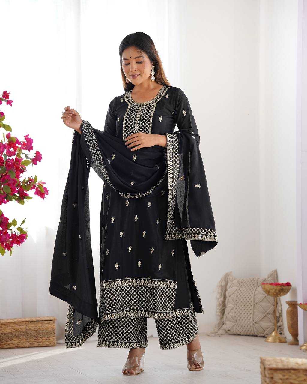 Ynf Chinon Silk KESH504 282 Suits & Dresses Wedding Collections Festive Collections Wholesale Embroidery Suits Ladies Silk Suit Wedding Outfits Manufacturer